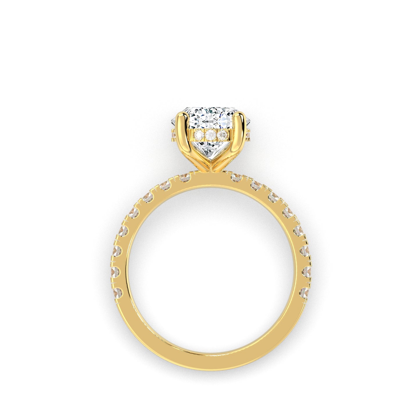 Oval Forlovelsesring med sidesten og hidden halo