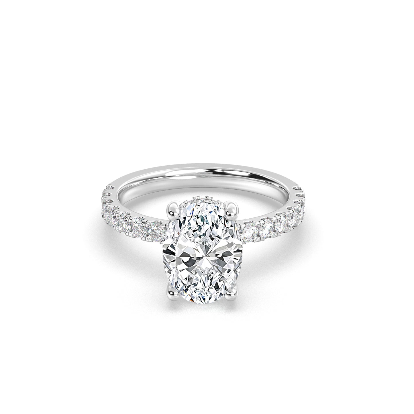 Oval Forlovelsesring med sidesten og hidden halo