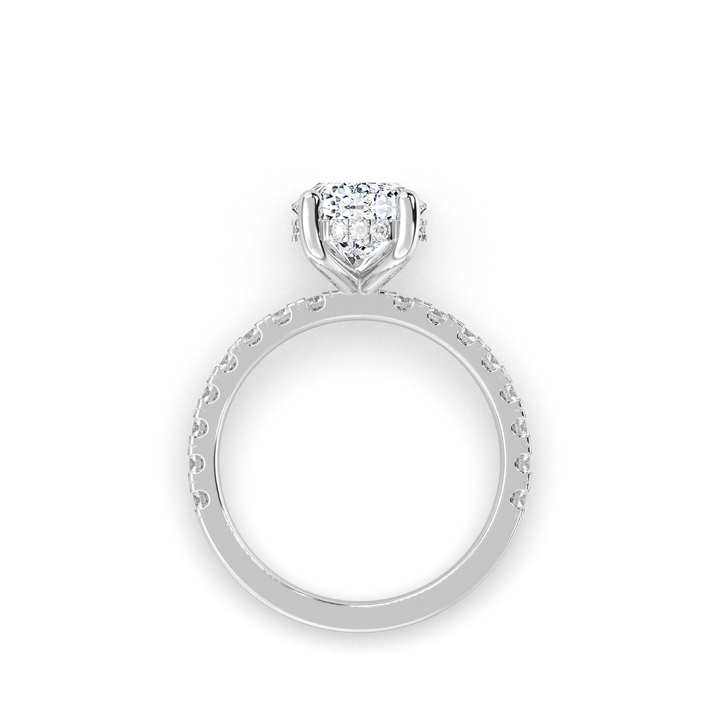 Oval Forlovelsesring med sidesten og hidden halo