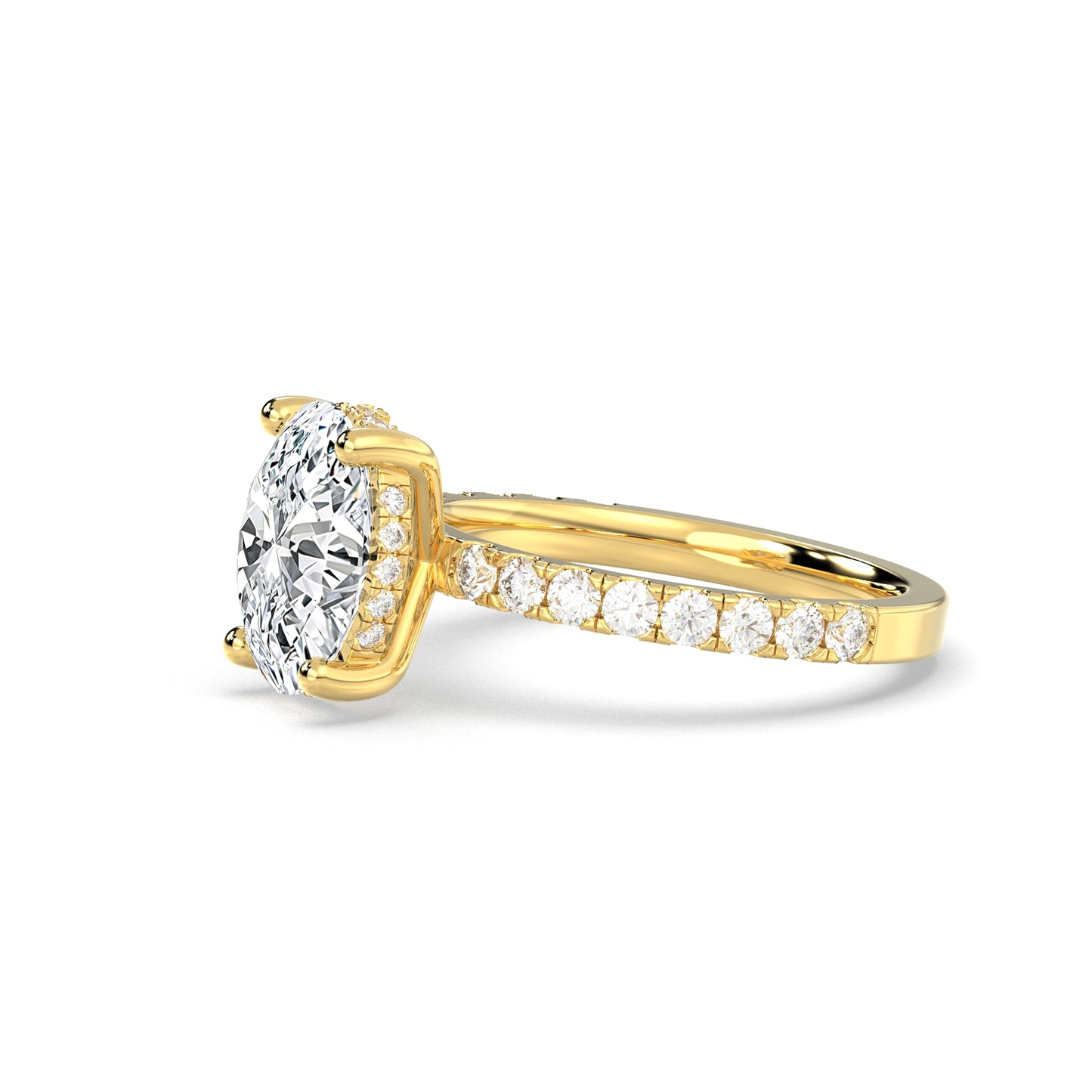 Oval Forlovelsesring med sidesten og hidden halo