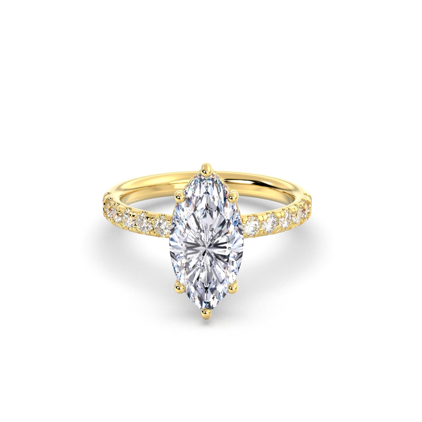 Marquise Forlovelsesring med Sidesten
