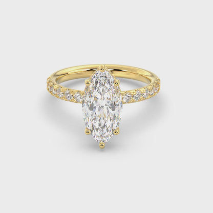 Marquise Forlovelsesring med Sidesten