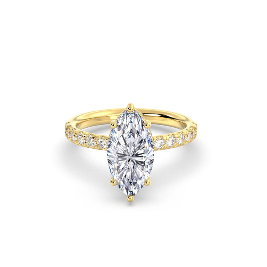 Marquise Forlovelsesring med Sidesten