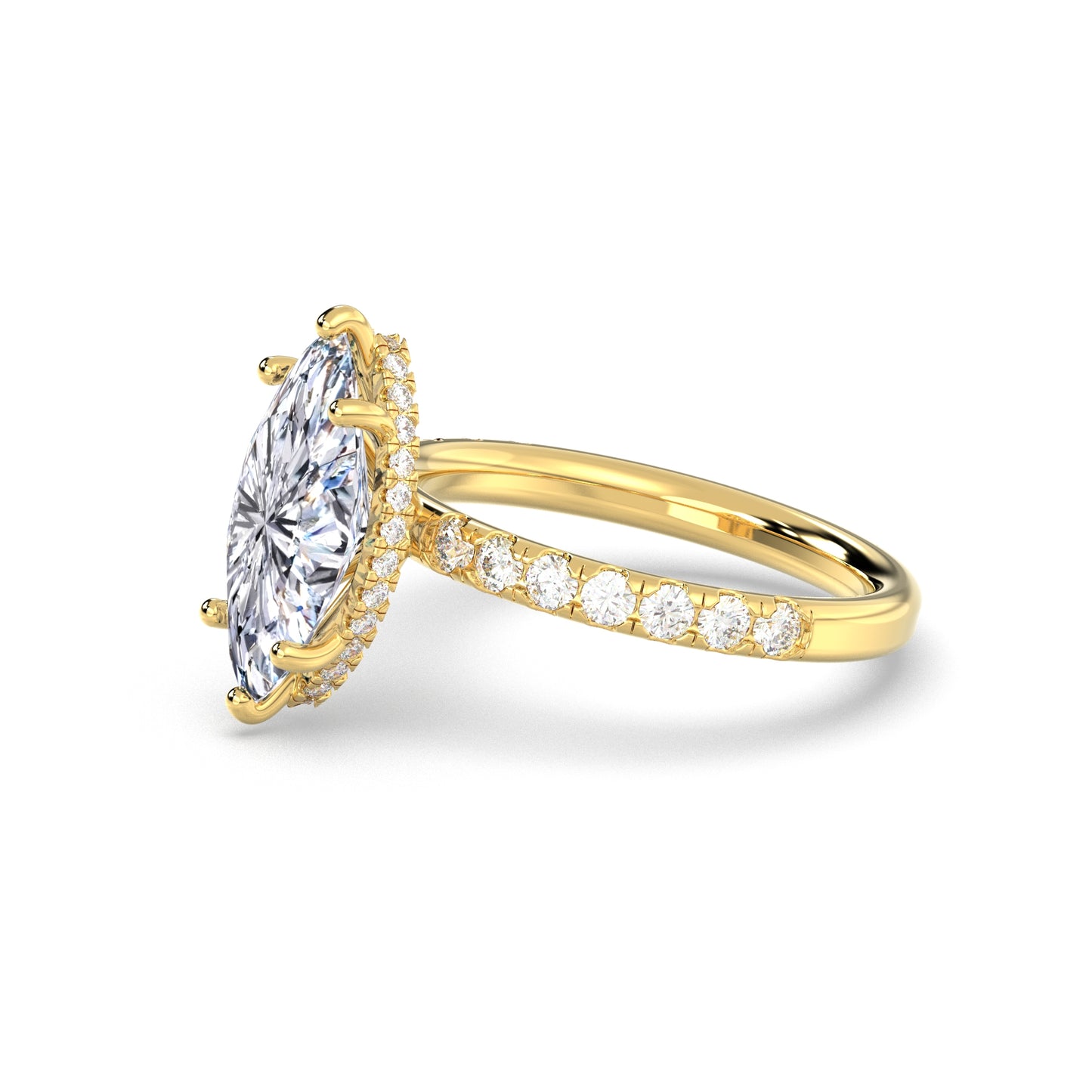 Marquise Forlovelsesring med Sidesten